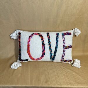 Throw Pillow Love Embroidered 22X13 Lumbar Sofa Couch Pillow with Tassels